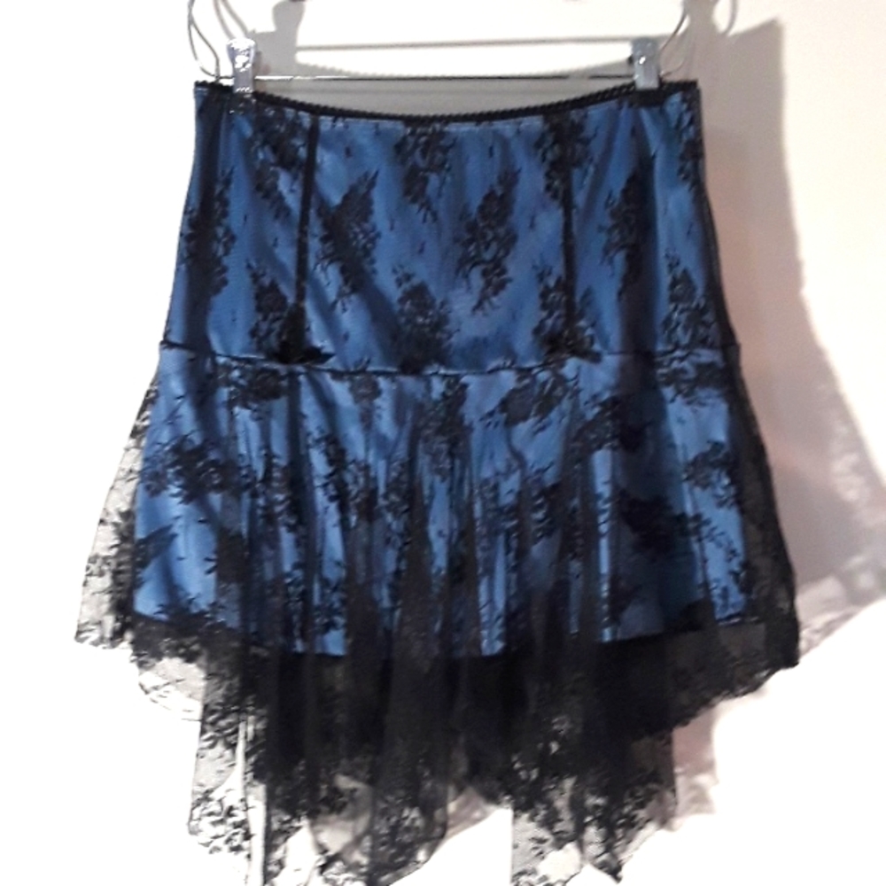 Gothic Blue Skirt With Black Rose lace size medium